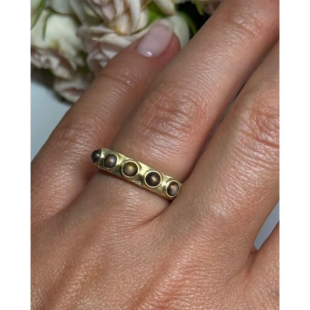 925 STERLING SILVER GOLD PLATED PEARLS RING SIZE 6
